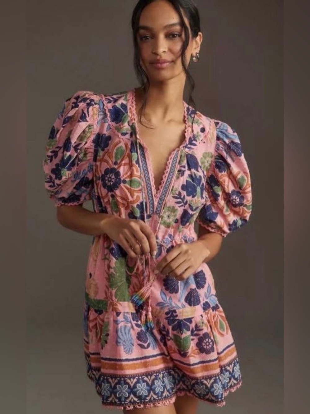 EUC Farm Rio Seashell Tapestry Cotton Mini Dress Size XL